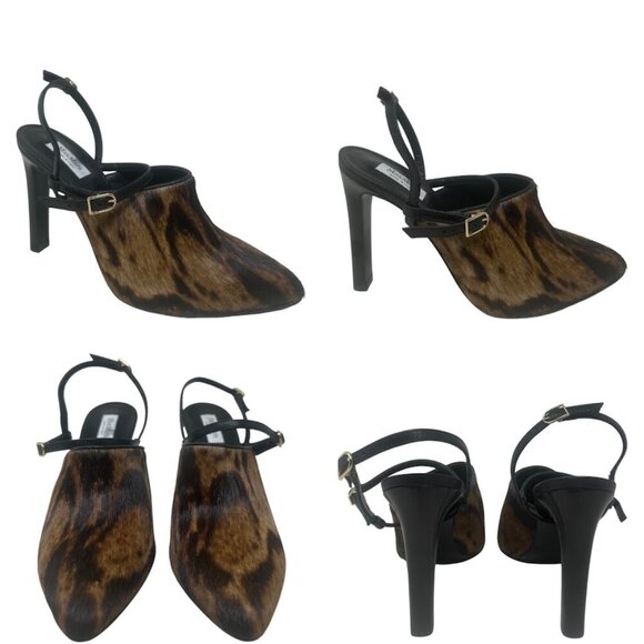New Max Mara Leopard Haircalf Animal Print Slingback Ankle Strap Pumps Heels 7 - Picture 14 of 15